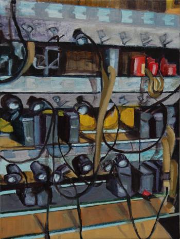 Miners’ Lamps, Kohtla-Nomme Mine, Ida-Virumaa Estonia | Oil on canvas 40 x 30 cm framed 2024 | Judy Carroll Deeley